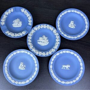 Authentic Wedgwood Jasper-ware Mini Plates Blue Relief Classical Set Collectible
